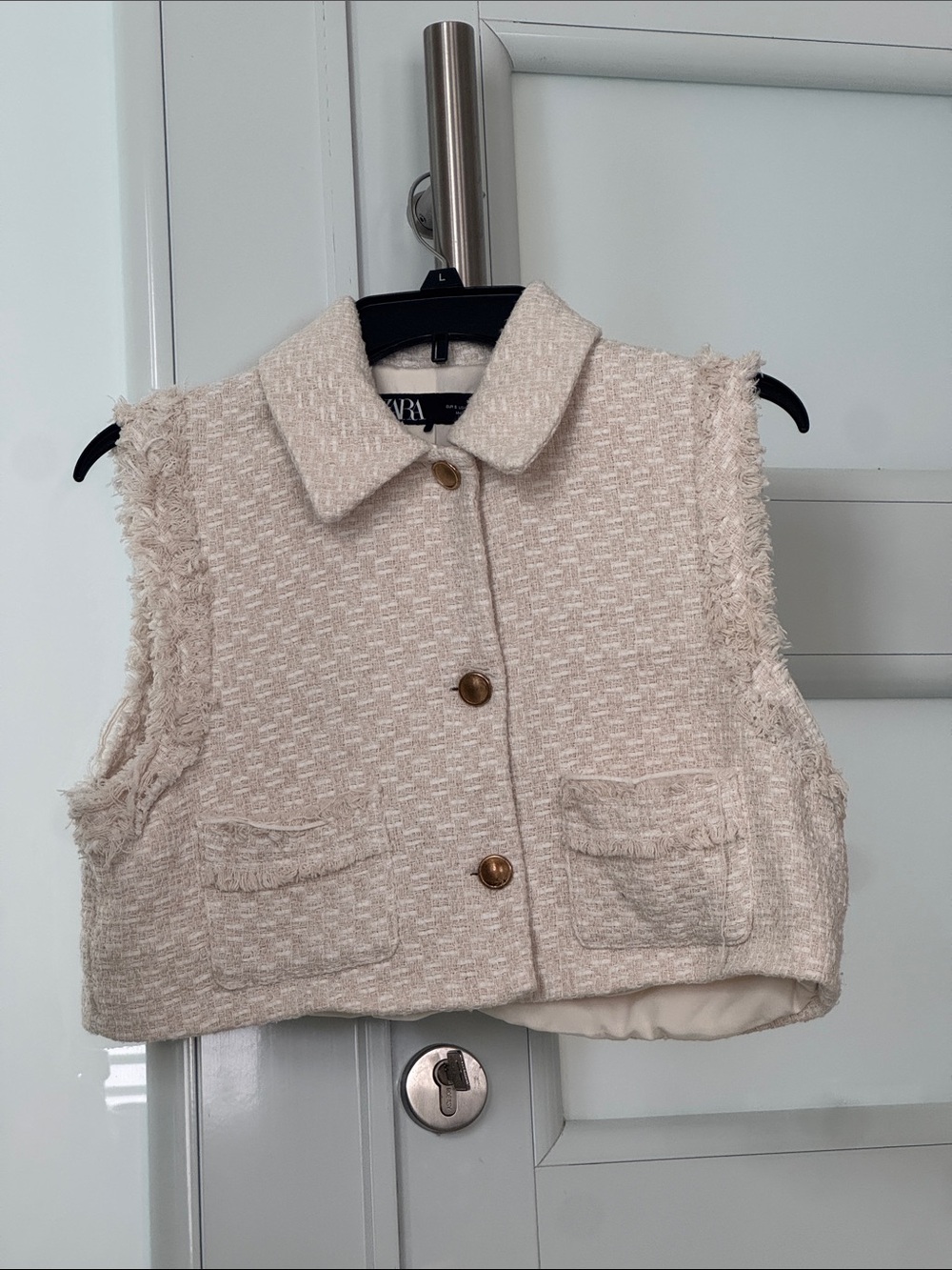Zara Cream Tweed Sleeveless Cropped Vest